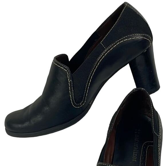Naturalizer Leather and Flex Chunk Heel Black Shoe Size 6.  Classic and Cute! - Picture 1 of 15